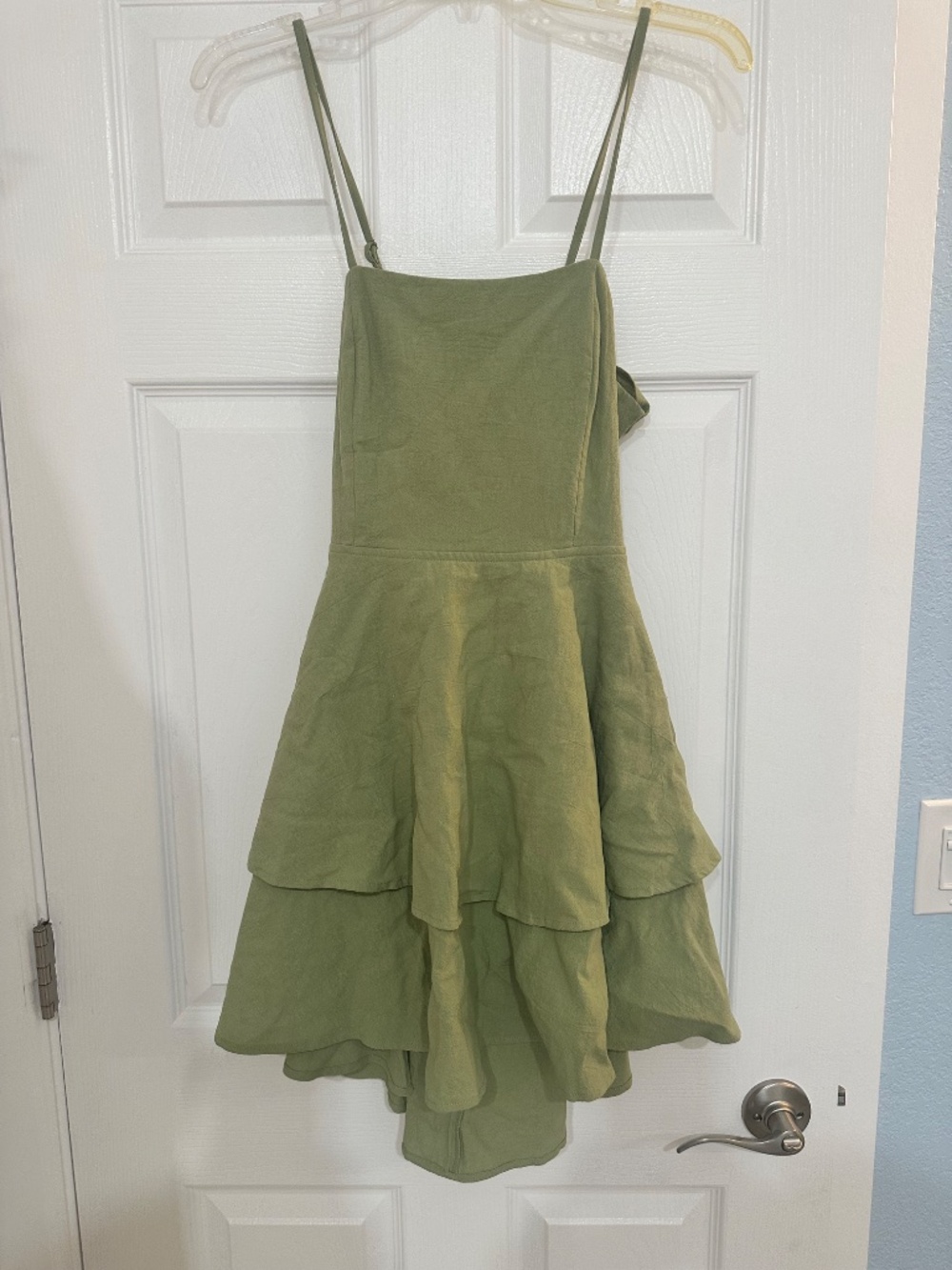 Halara Backless Adjustable Strap Tie Back Tiered Ruffle Flowy Slip Mini Dress - Picture 3 of 4